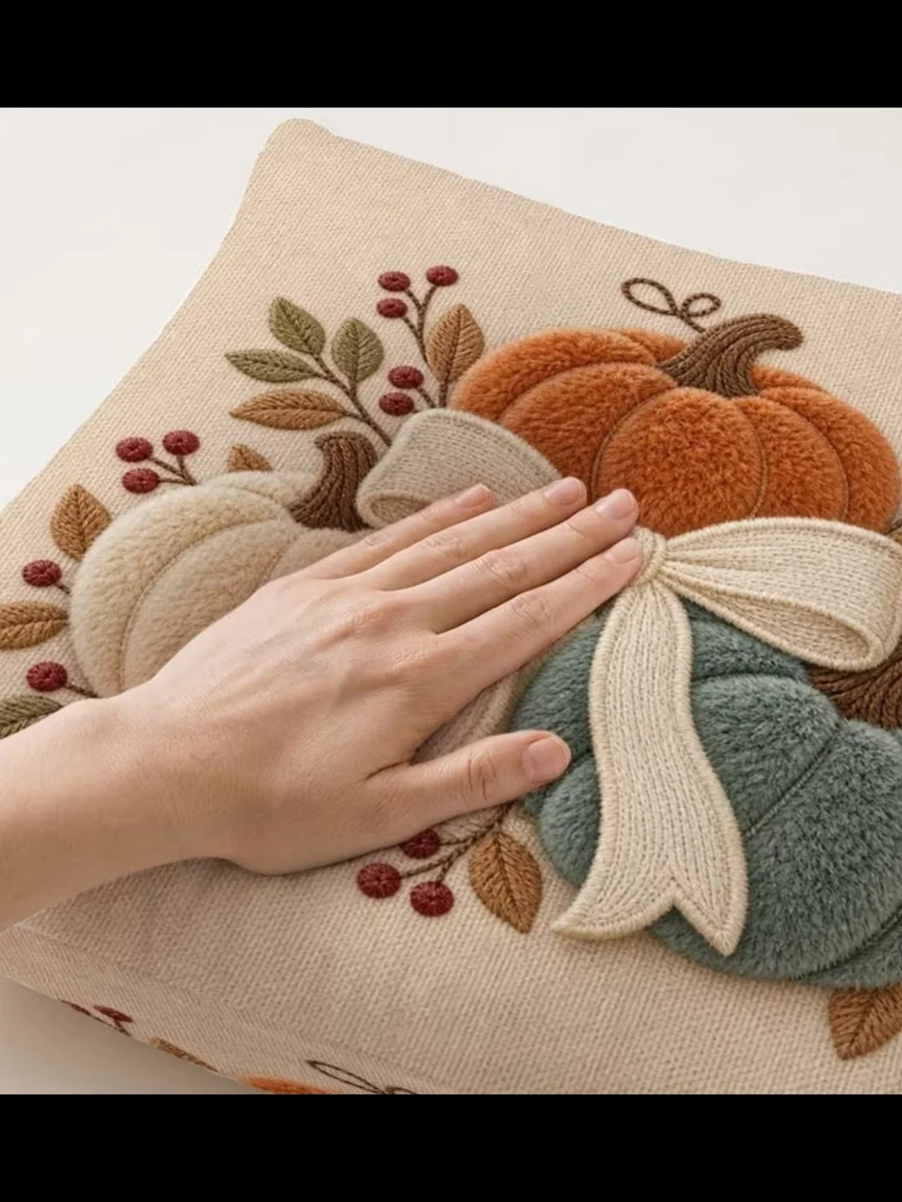 Cozy Fall Pumpkin Pillow Cover in Orange, Cream & Teal